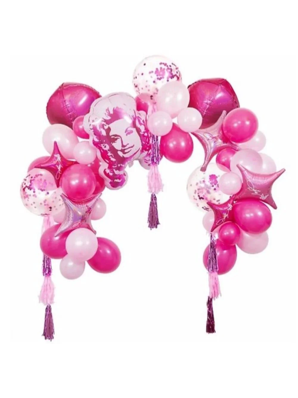 Dolly Parton Arch Balloon Kit Tassels Pink & White Confetti Balloons 43 Pc NEW!